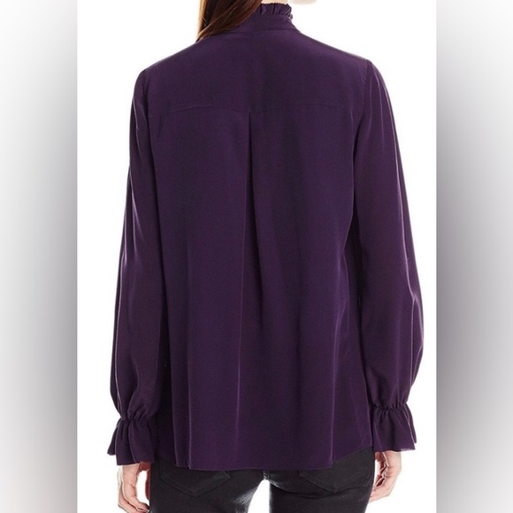 ELIE TAHARI 100% Silk Long Sleeve Bow Purple Ruffled Top Size Small - Picture 3 of 10